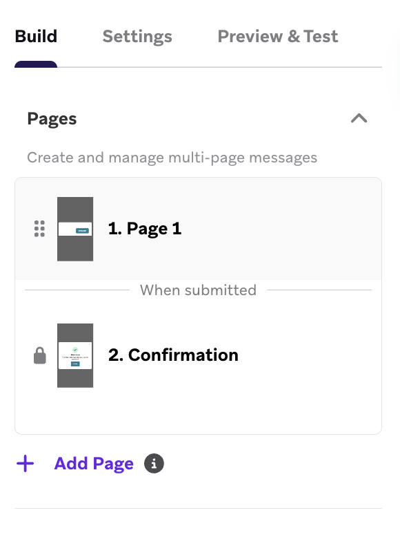 In-app message survey page flow and action settings.