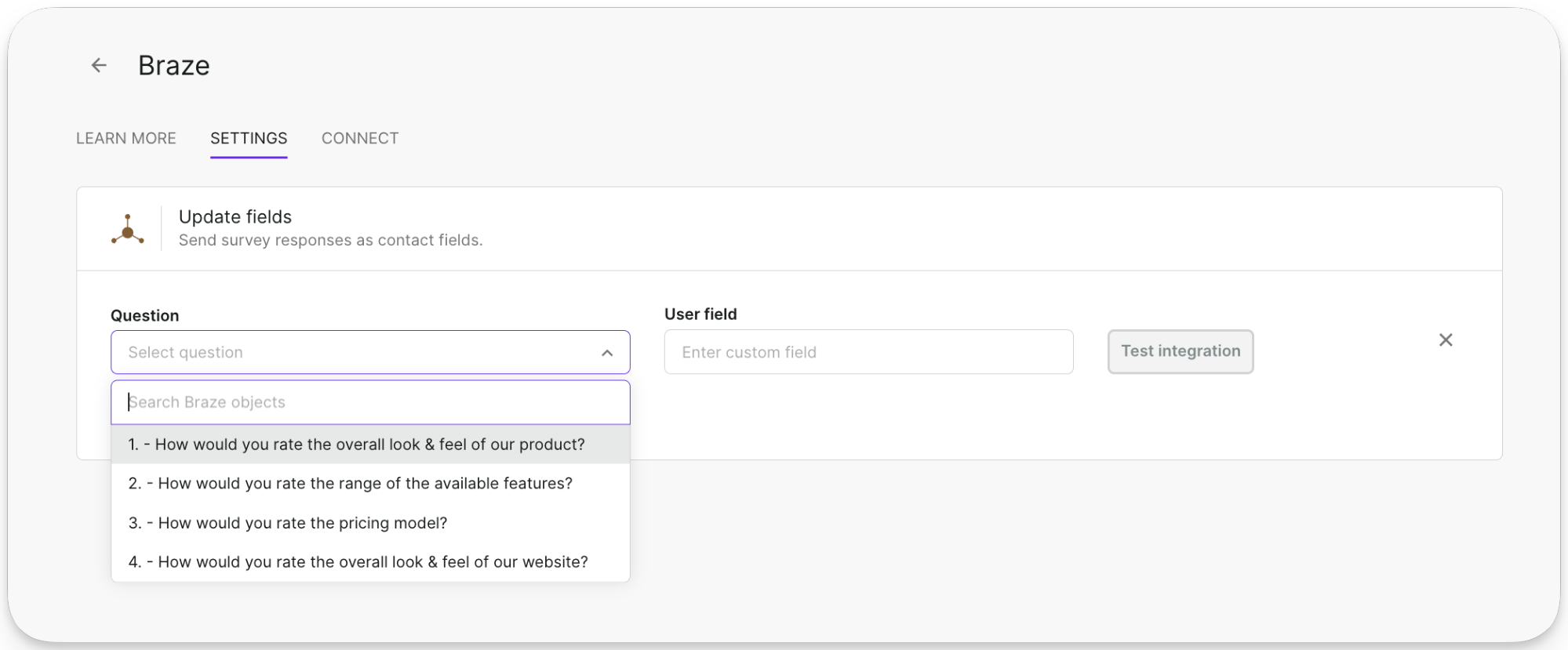 Select the question you want to update the fields from