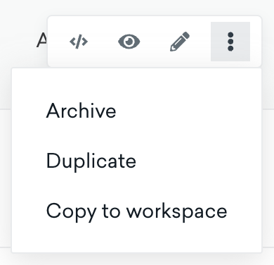 Expanded settings dropdown menu that shows three options: Edit, Archive, and Duplicate, where the Archive option highlighted.