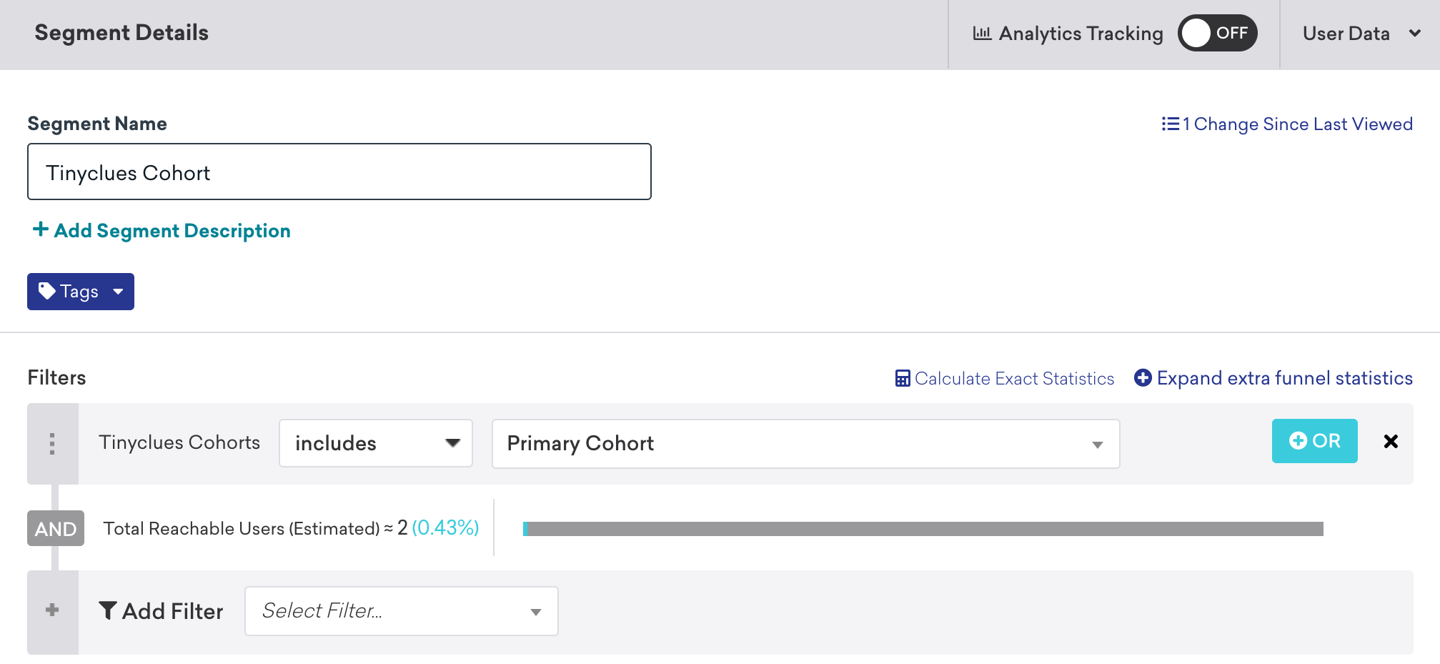In the Braze segment builder, the user attributes filter "Tinyclues cohort" is set to "includes" and "Primary cohort".