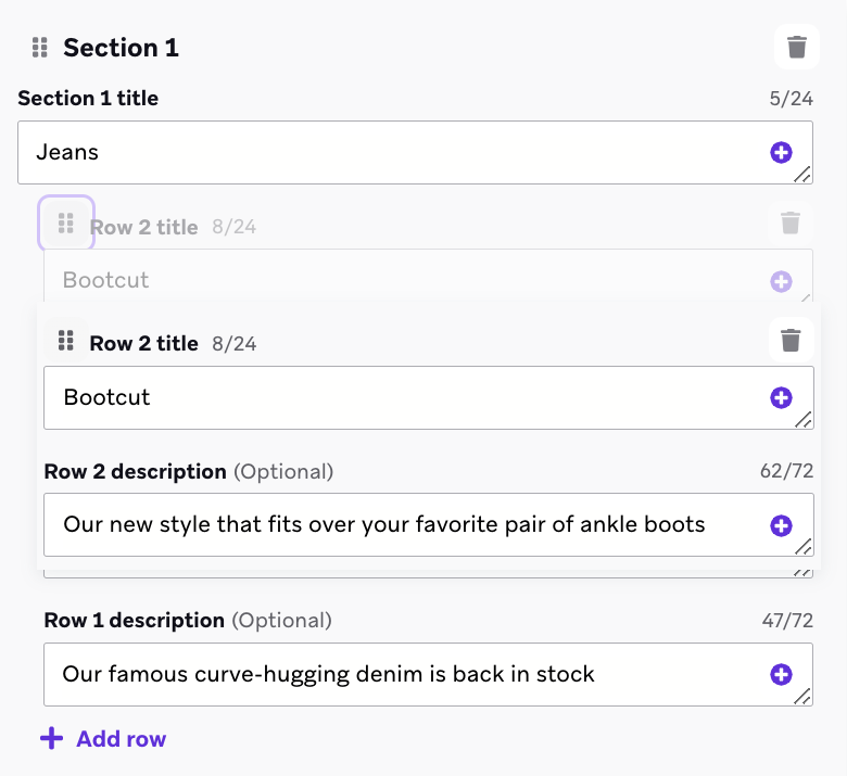 Dragging a list section into a new location.