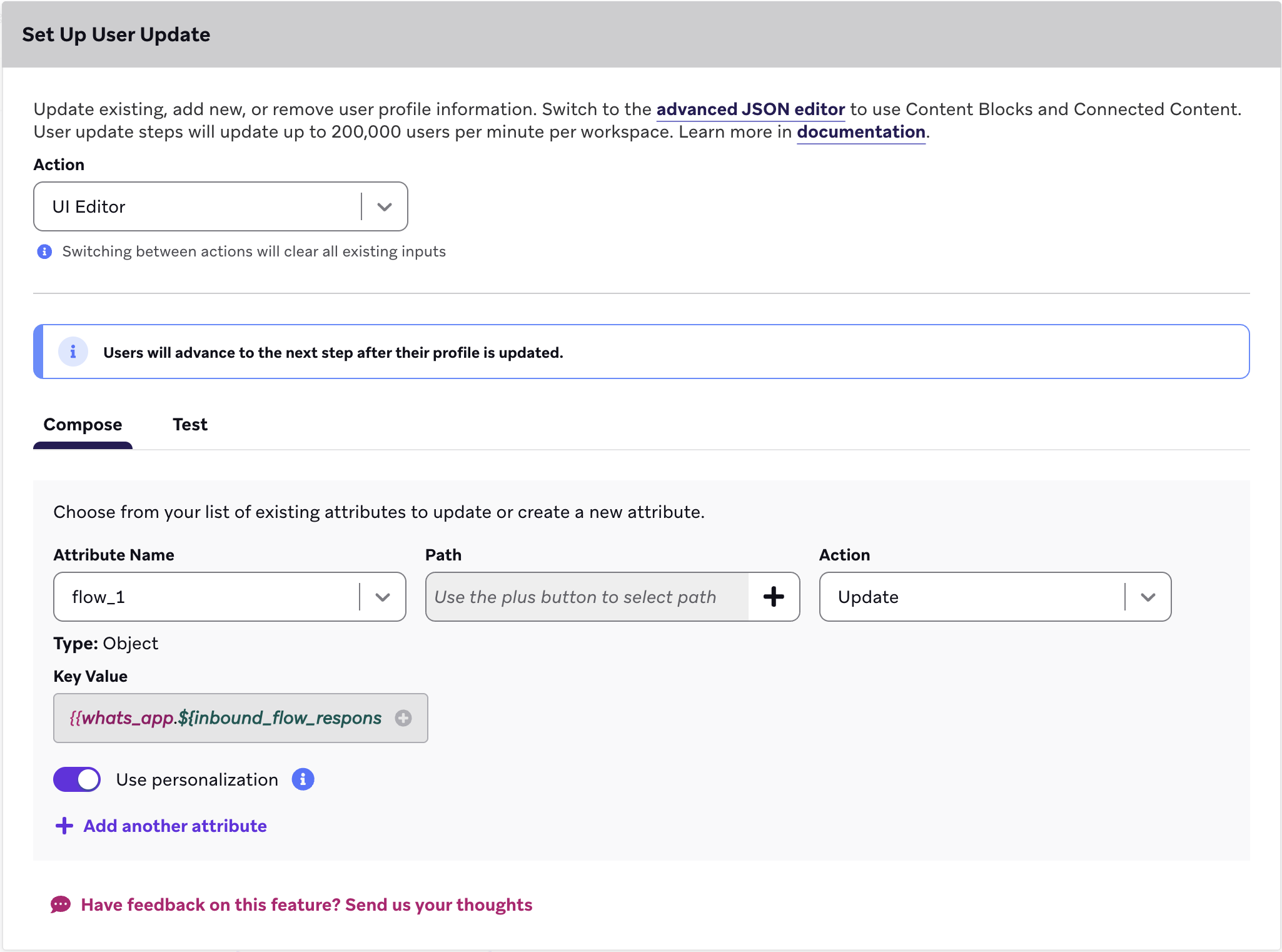User Update step that uses the UI editor.