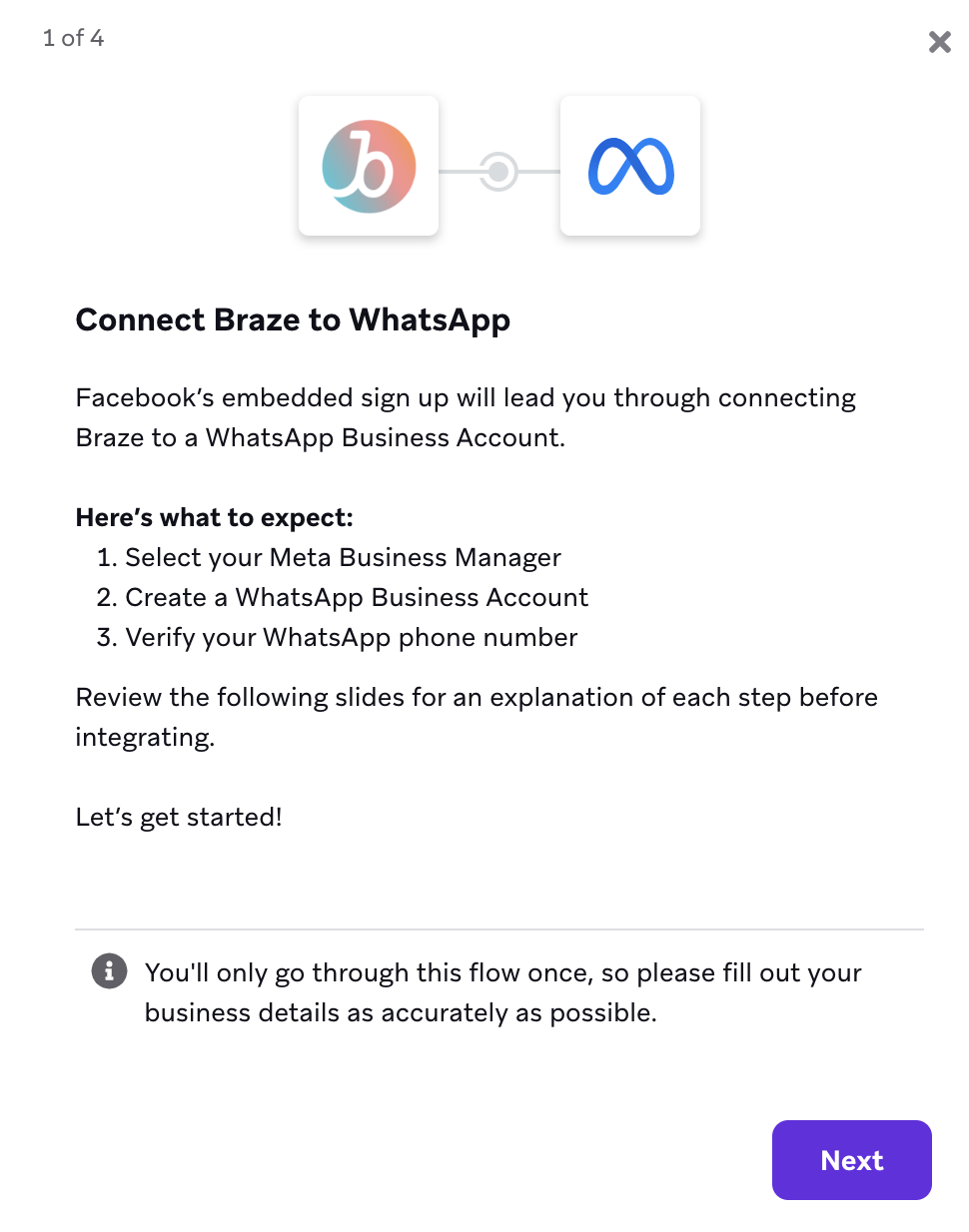Instructions for connecting Braze to WhatsApp.