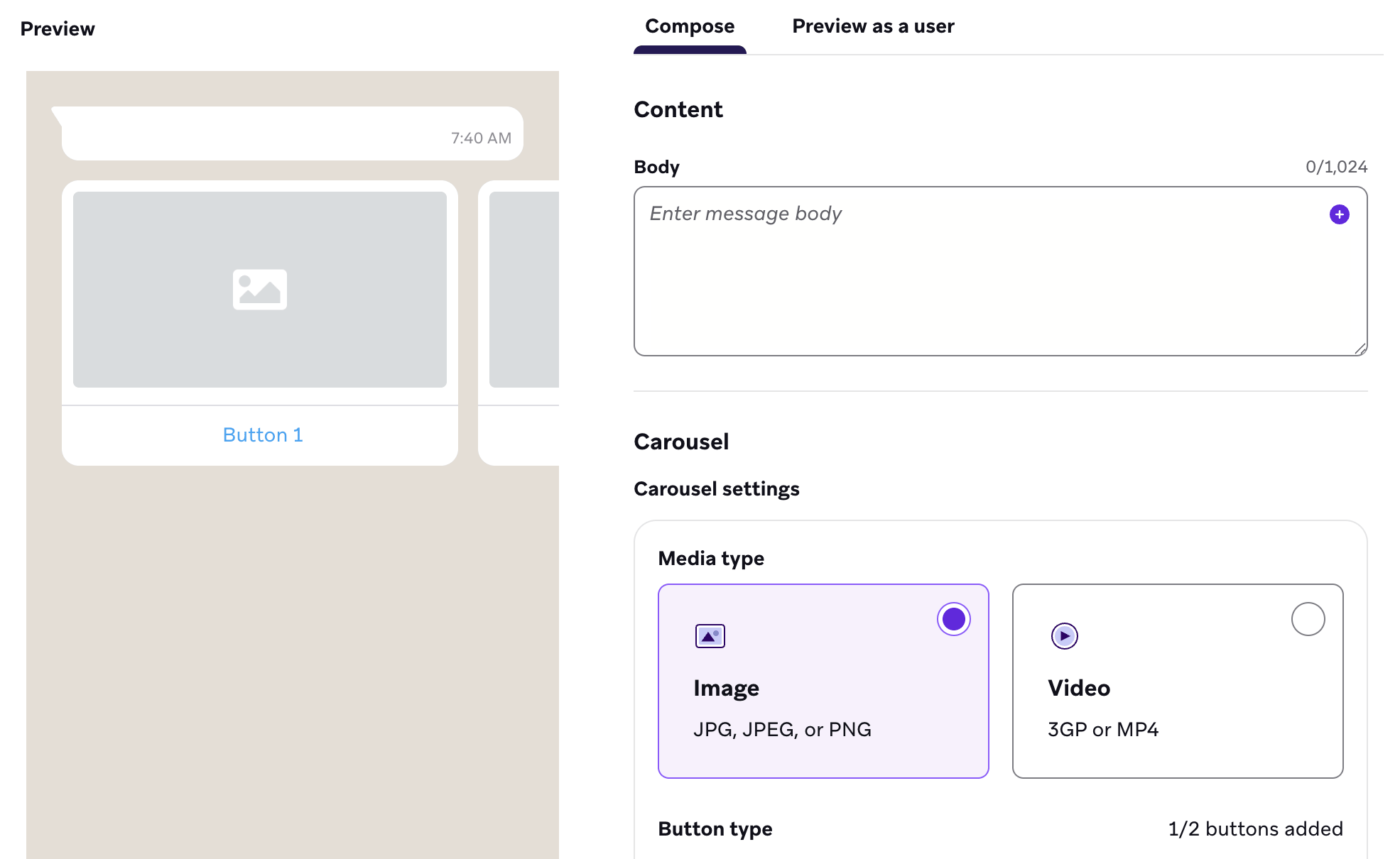 Composer with options to select an Image or Video media type.