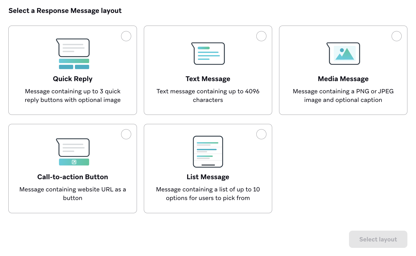 The response message composer for a Reply Message that welcomes new users with a discount code.