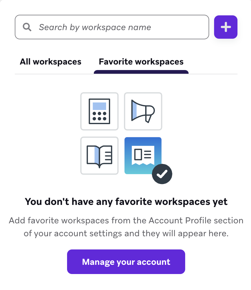 Workspace dropdown with the tab for "Favorite workspaces".