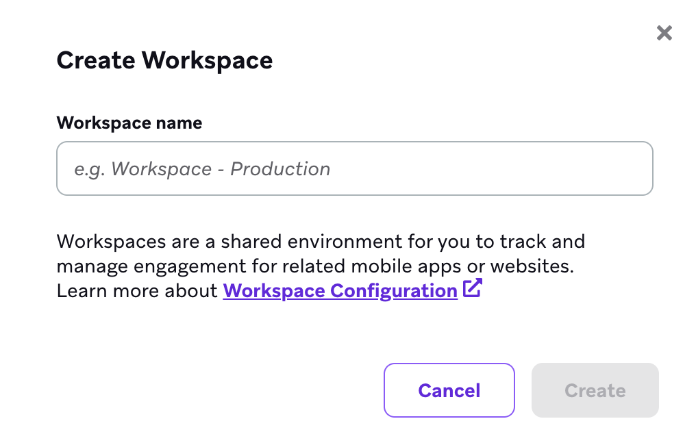 "Create Workspace" modal with the name "Upon Voyage US - Staging".