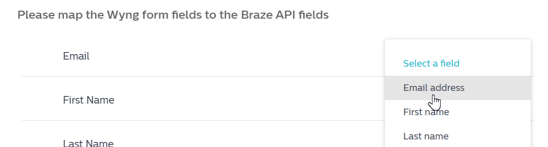 A list of available sync fields.