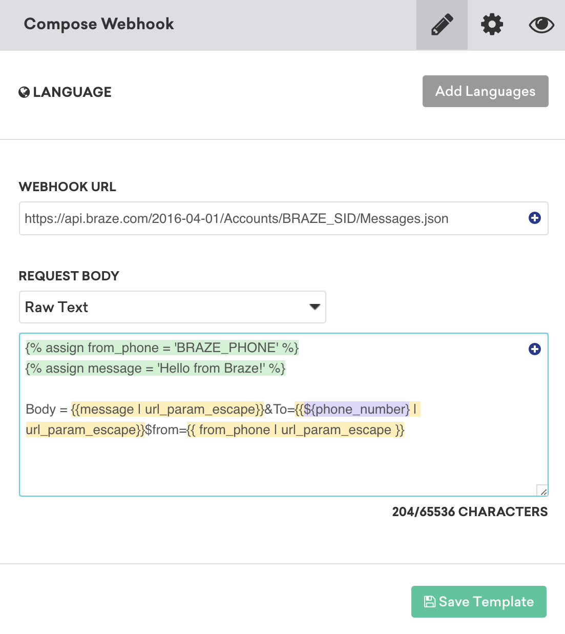 Webhook Template Save