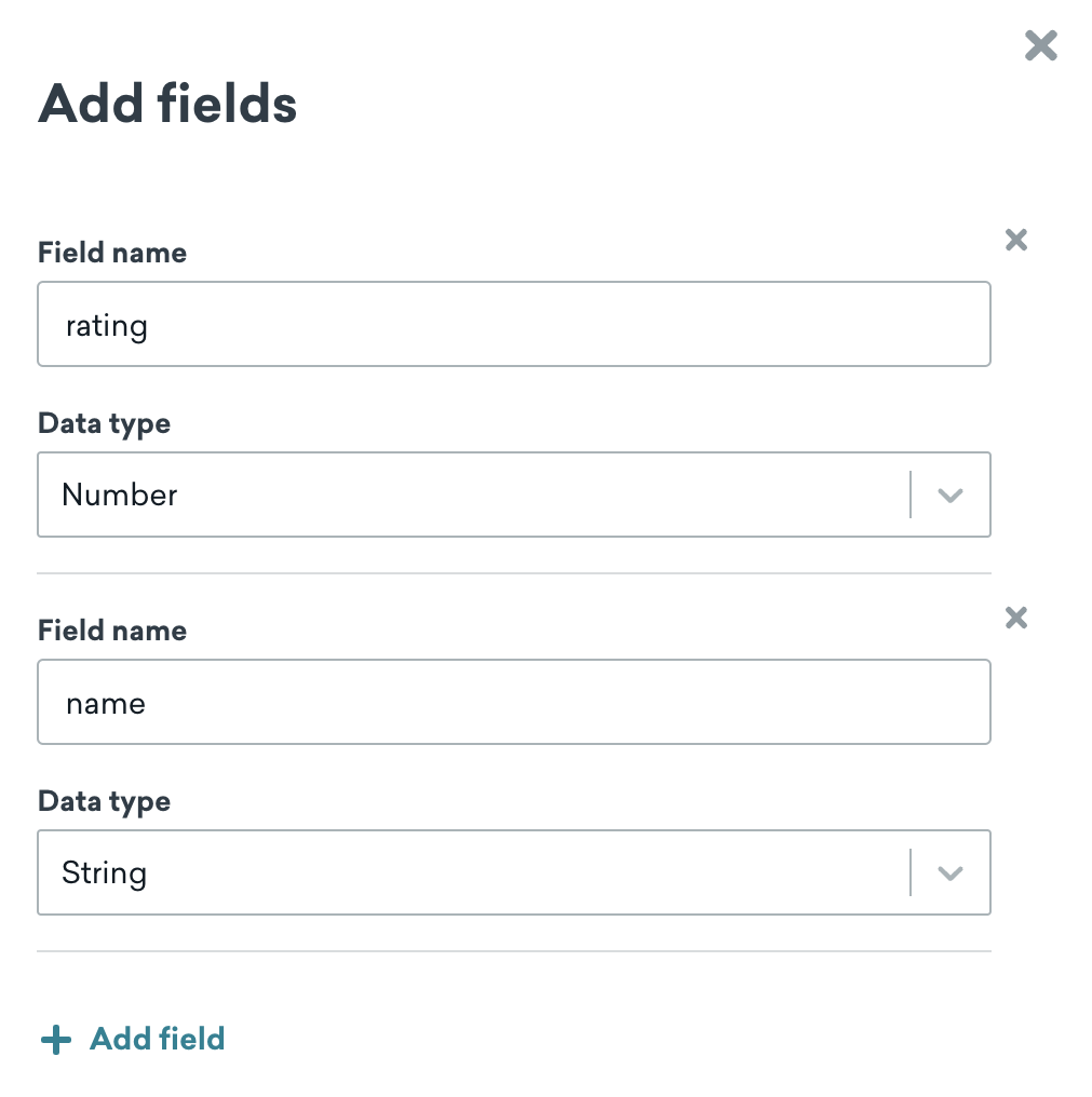 Two example fields "rating" and "name".