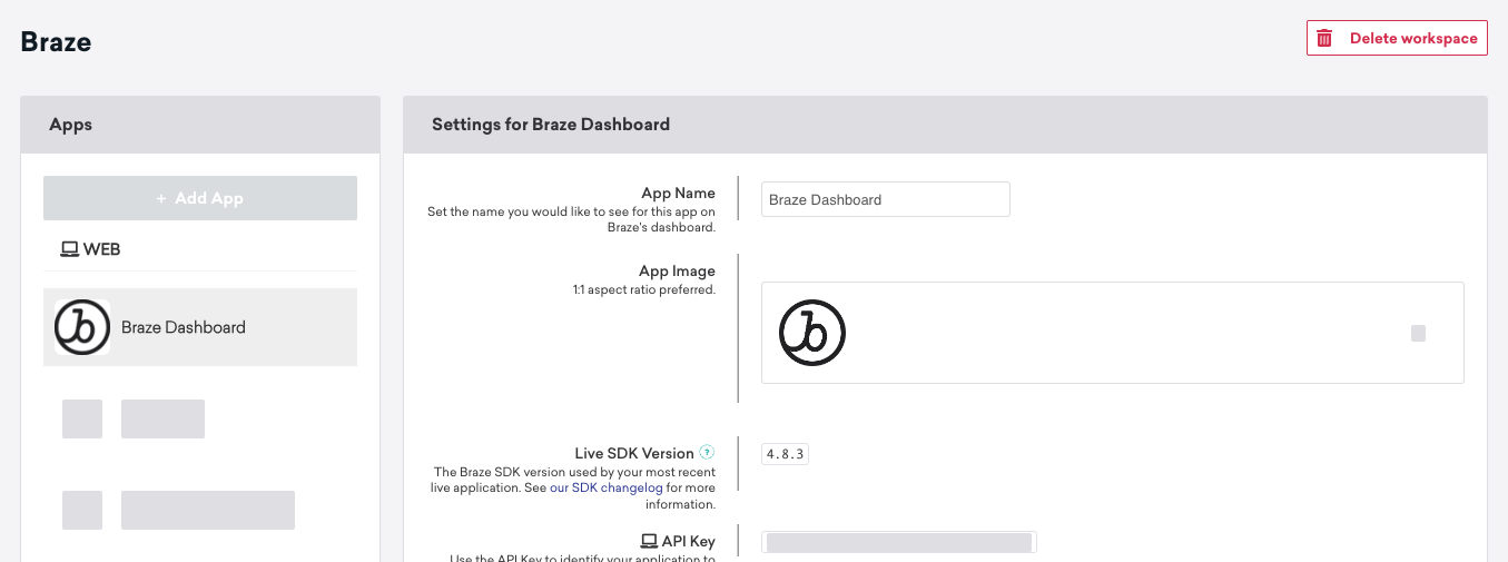 Delete workspace from the Settings tab