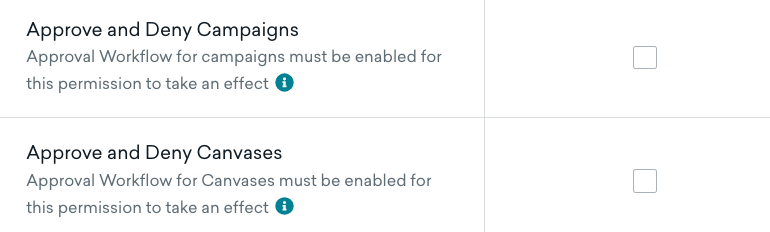 An example of an unselected checkbox for the Approve and Deny Canvases permission, meaning this user does not have permission to approve or deny Canvases.