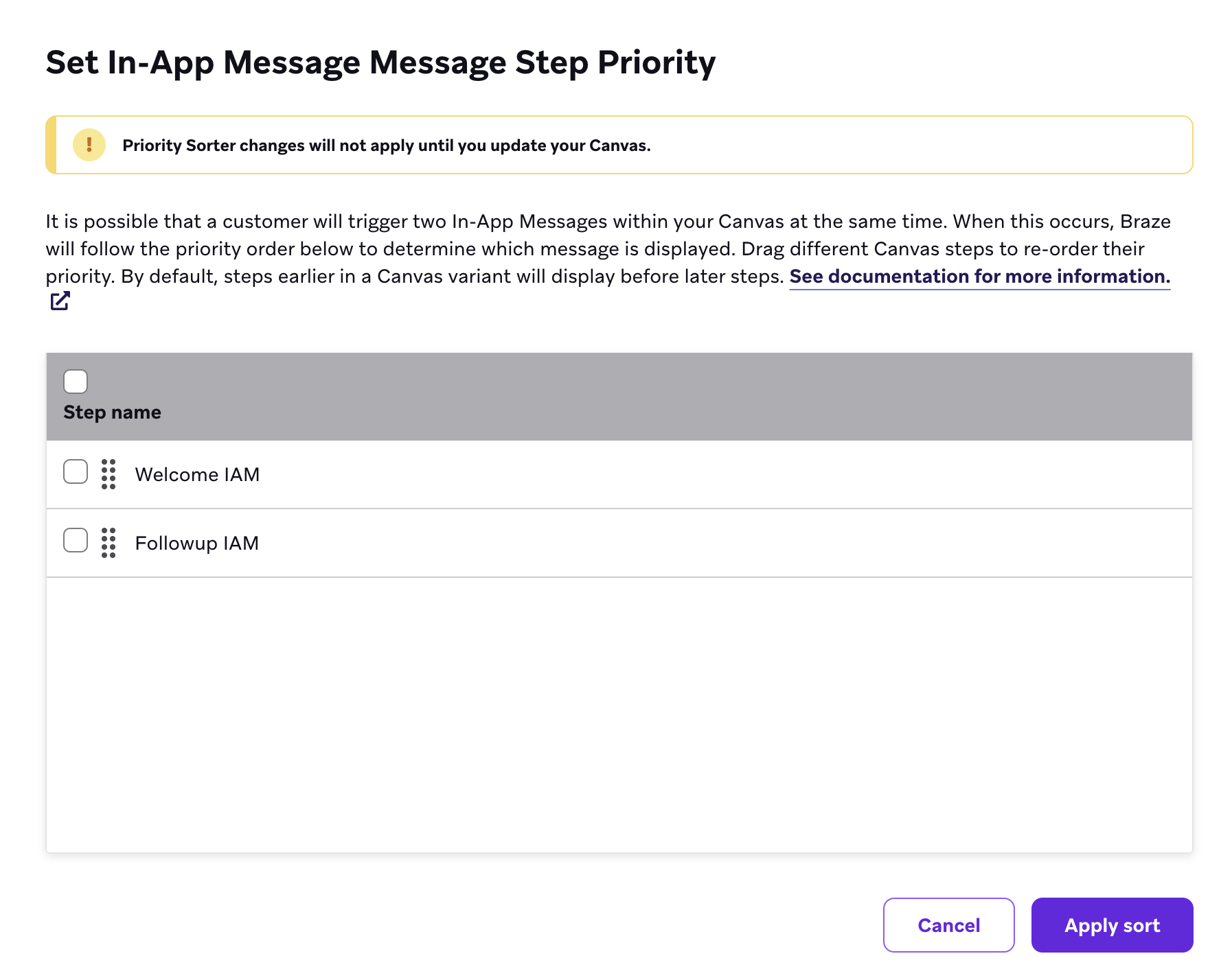 The priority sorter with two steps "Welcome IAM" and "Followup IAM".