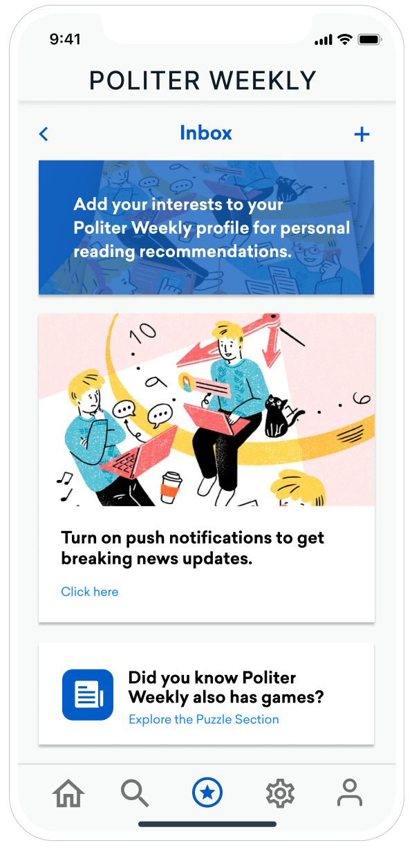 An example content card using the "message inbox" placement.