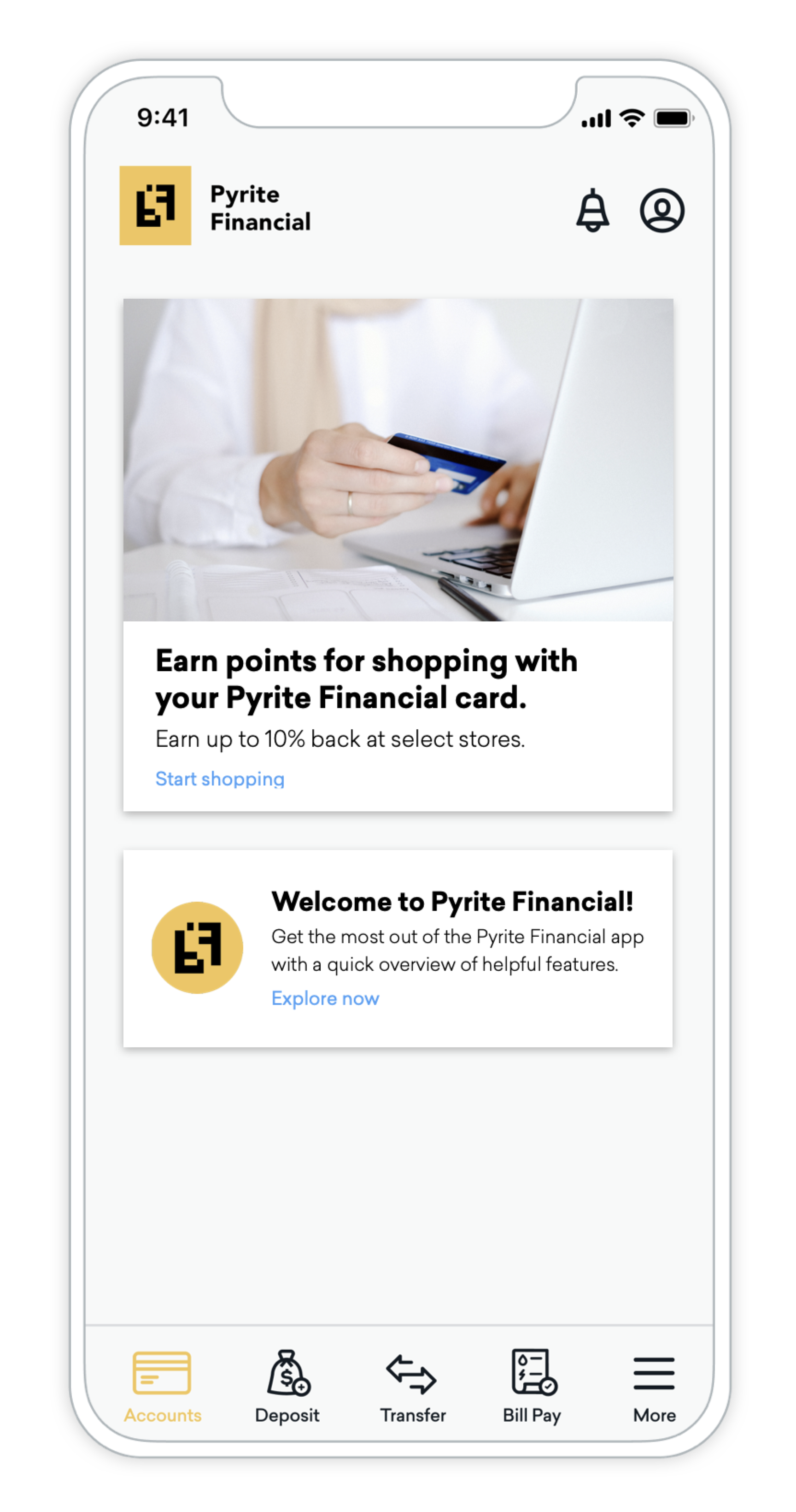 Sample finance app showing Captioned Image and Banner Content Cards