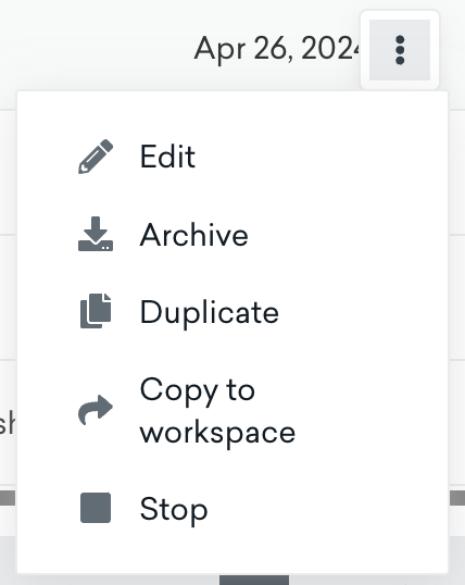 Menu with "Copy to workspace" option.