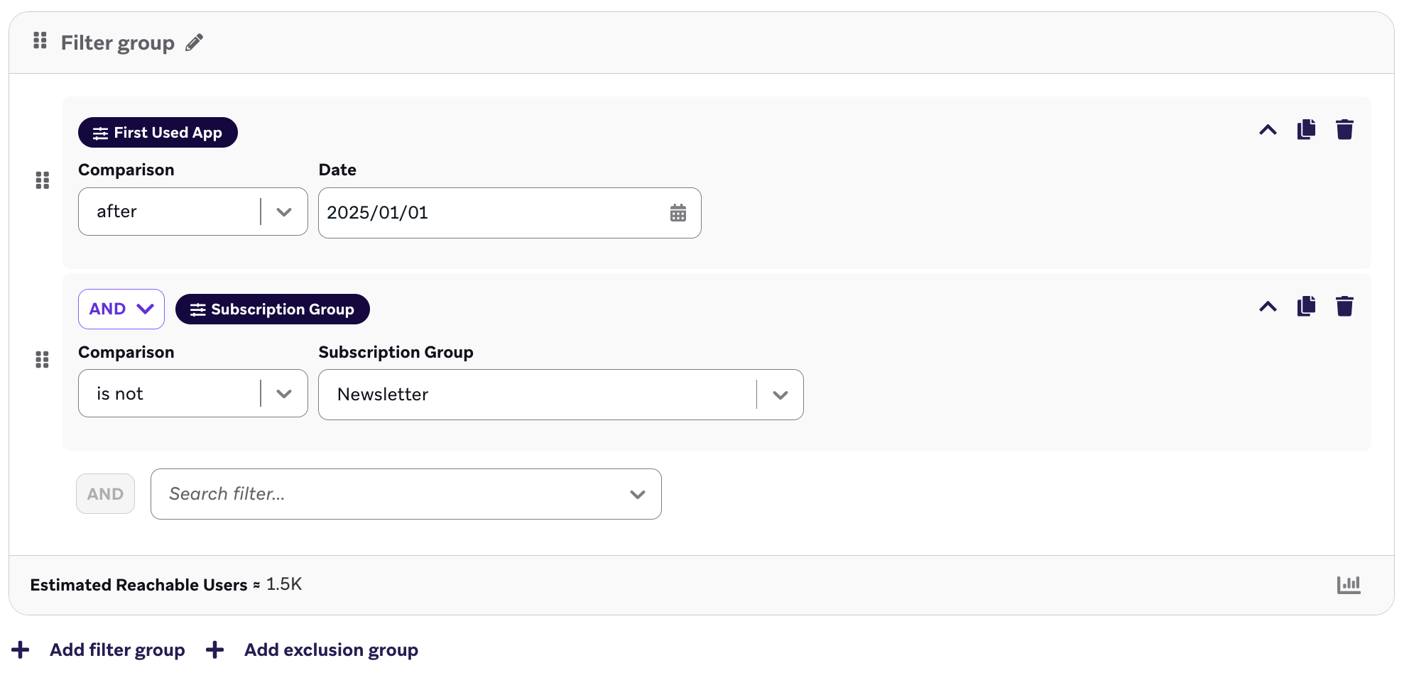 Filter group with an editing icon next to its name.