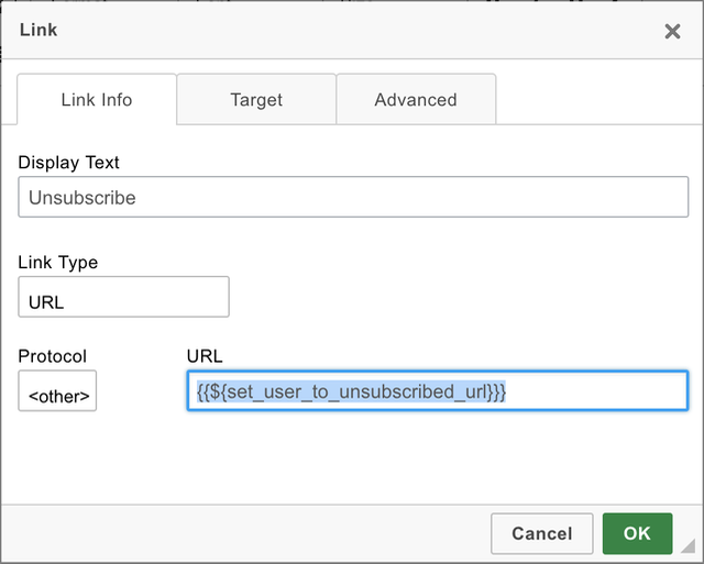 Protocol and URL values needed for the custom footer.