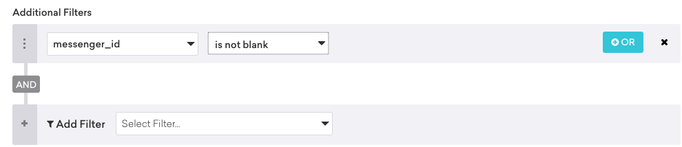 Segment filter "messenger_id" set to "is not blank".
