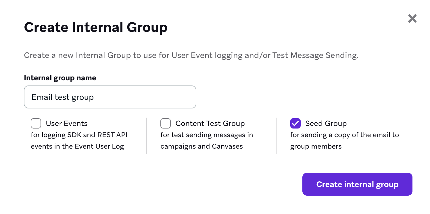 An internal group named "Email test group".