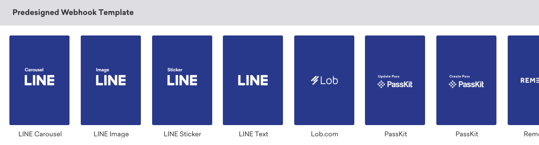 A selection of available predesigned webhook templates.