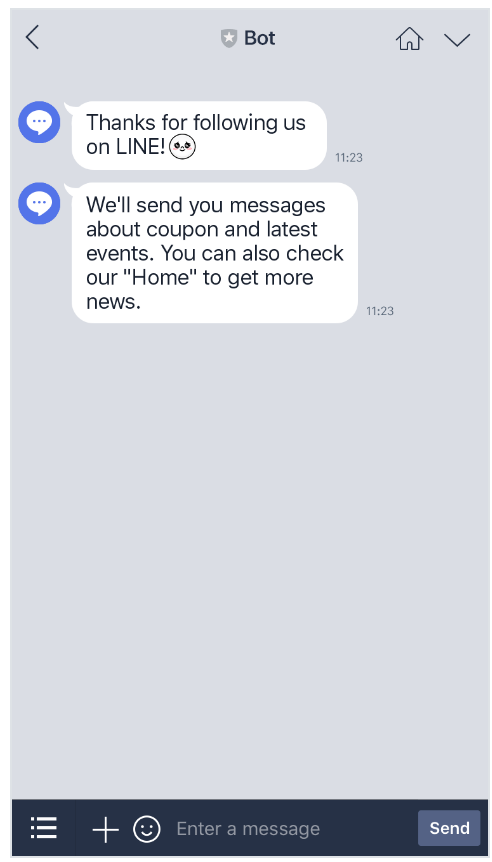 The line messaging UI with two examples of what a text message will look like on their platform.
