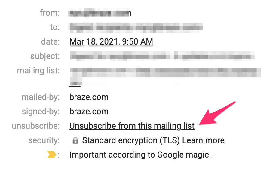 Unsubscribe from this mailing list link in an email header
