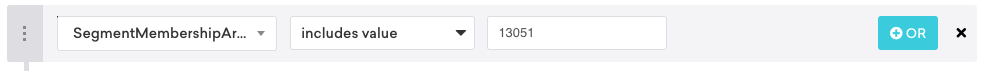 mParticle segment filter "SegmentMembershipArray" set as "includes value" and audience ID.