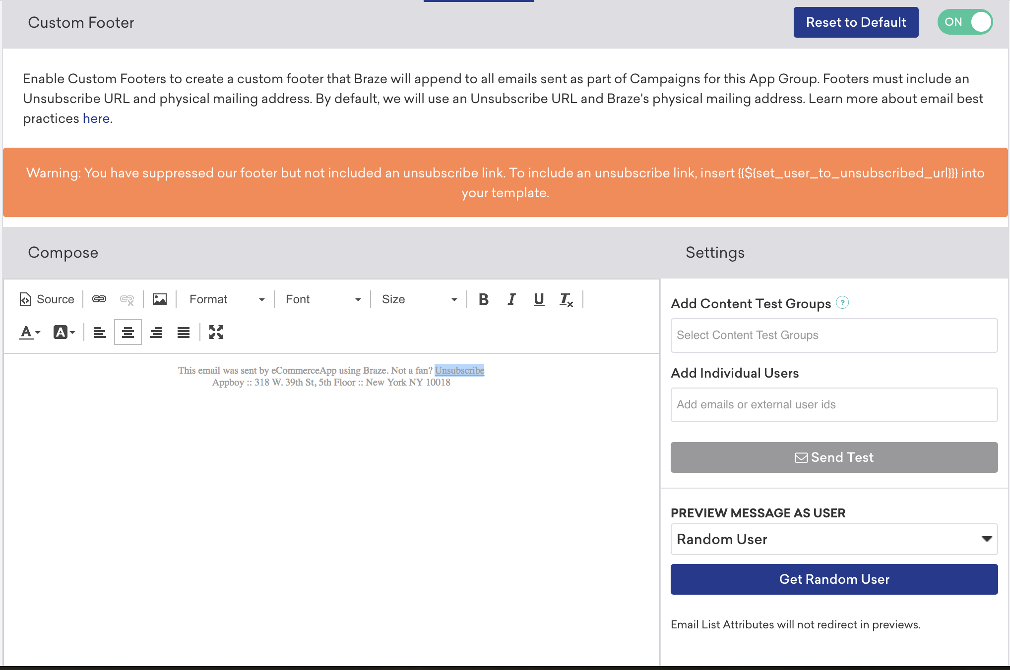 Example email composed without a footer.