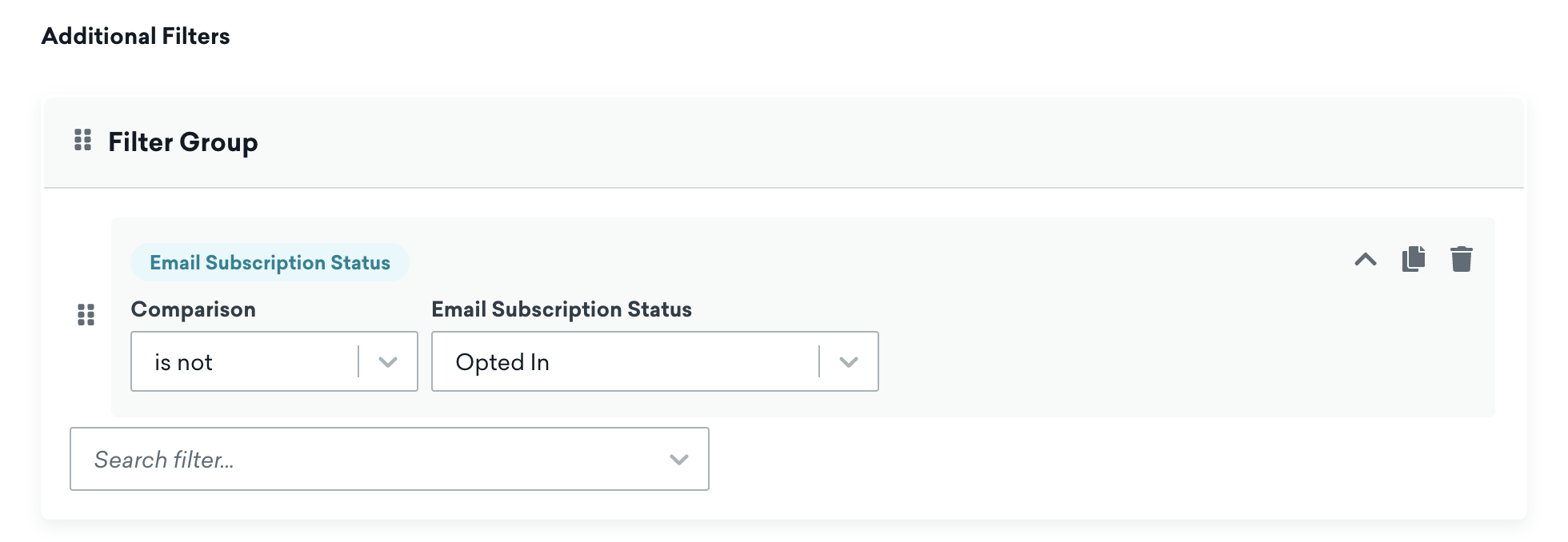 Email Subscription Status used as a segment filter.