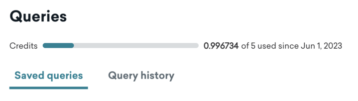 Query Builder showing the amount of credits used in the current month.