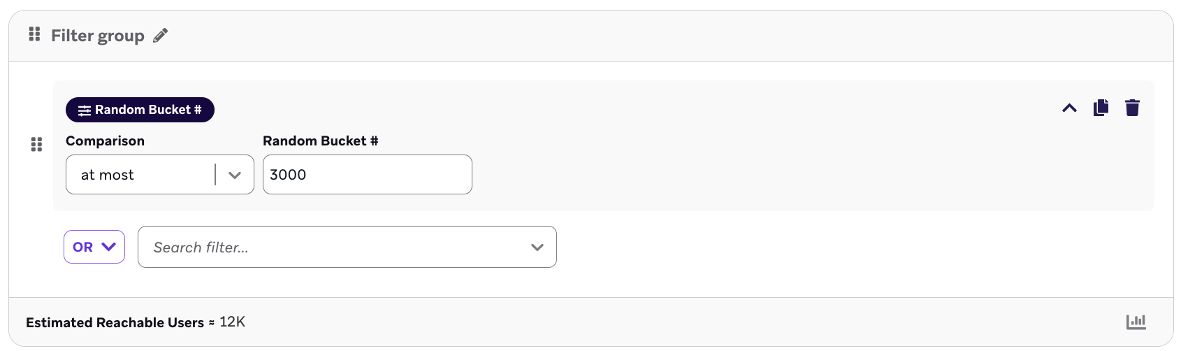 A segment filter that is for random bucket numbers no more than "3000".