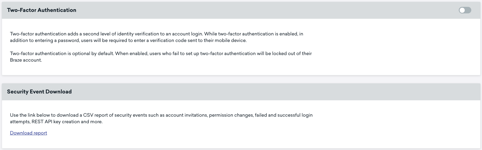 Security Settings tab of the Company Settings page
