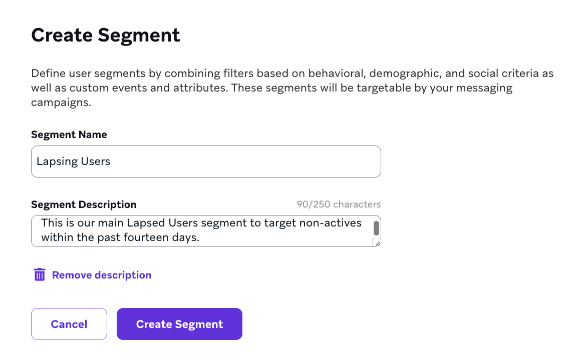 Segment Details panel with the "Users from all apps" option selected in the Apps Used section.