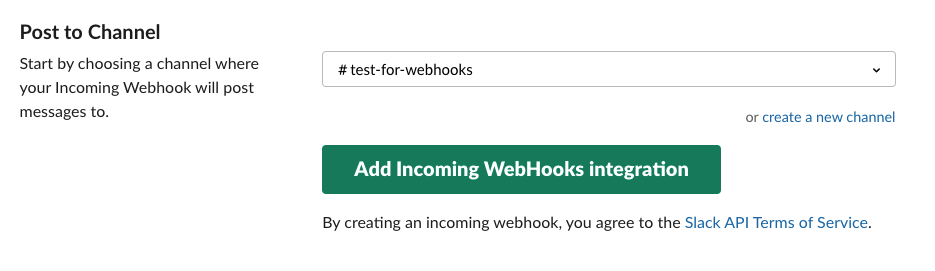 Add incoming webhooks integration in Slack