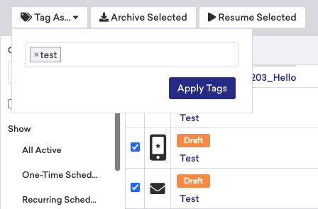 Adding tags to multiple campaigns at the same time