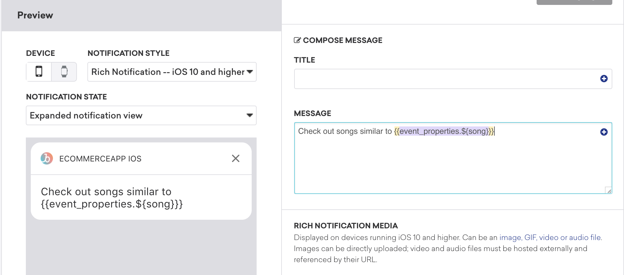 Composing Test Message with Properties