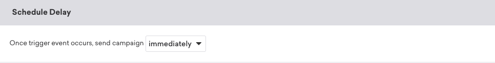 Schedule Delay set to send campaign immediately once the trigger event occurs.
