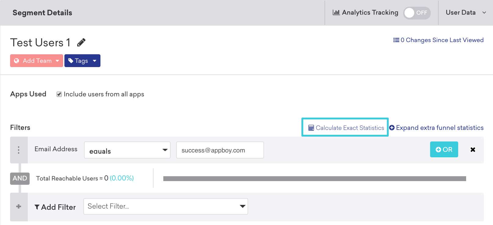 Segment Details panel that shows the Calculate Exact Statistics option