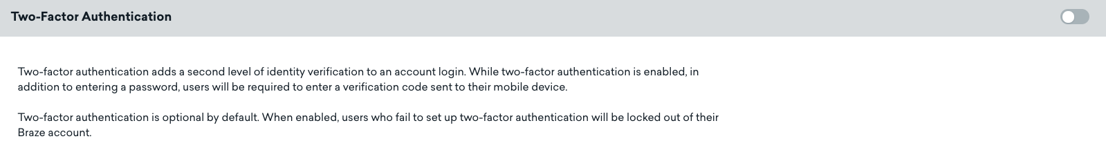 Two-Factor Authentication section of the Security Settings tab