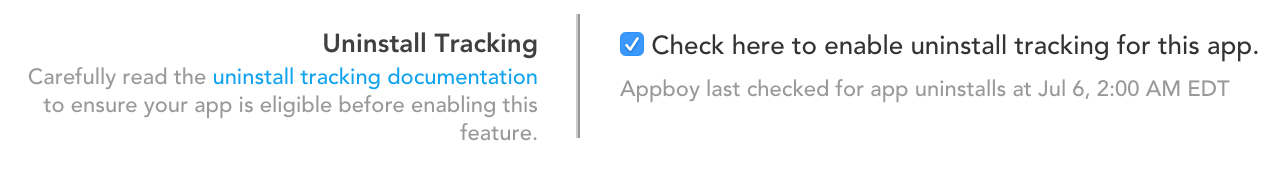 Uninstall tracking checkbox