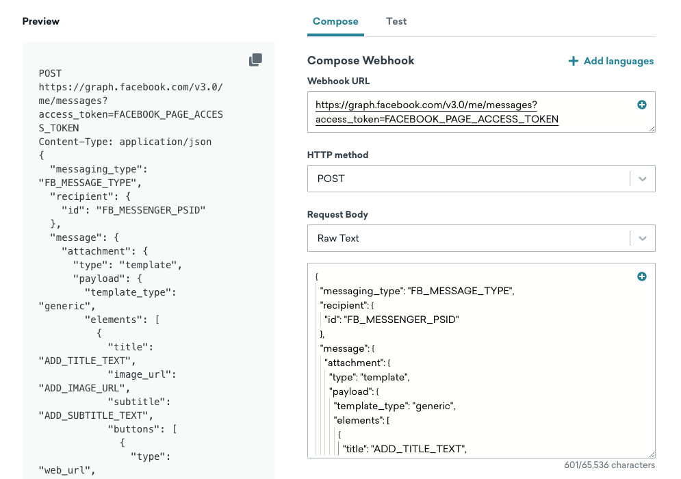 Compose tab when creating a webhook in Braze