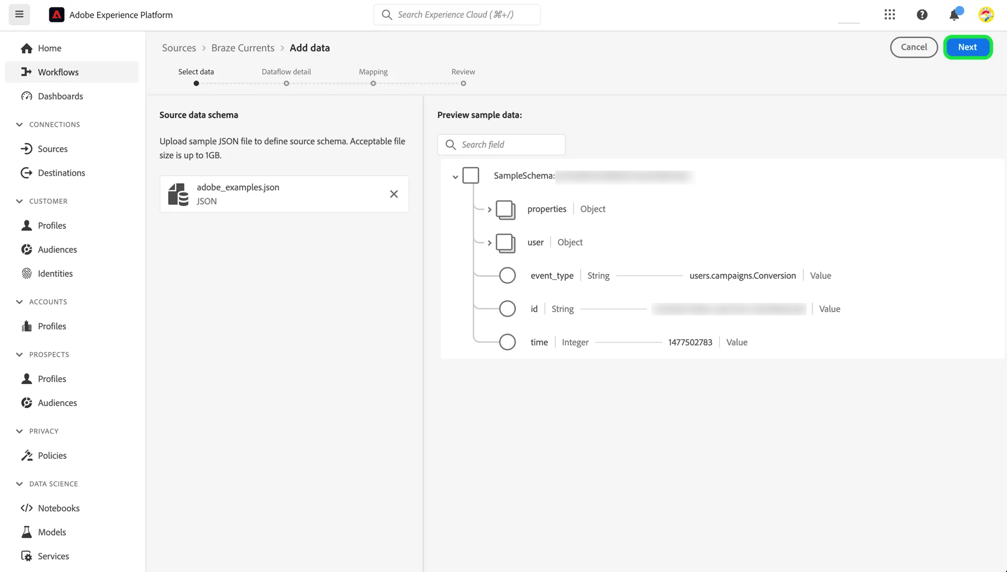 Adobe-Seite „Add data“.