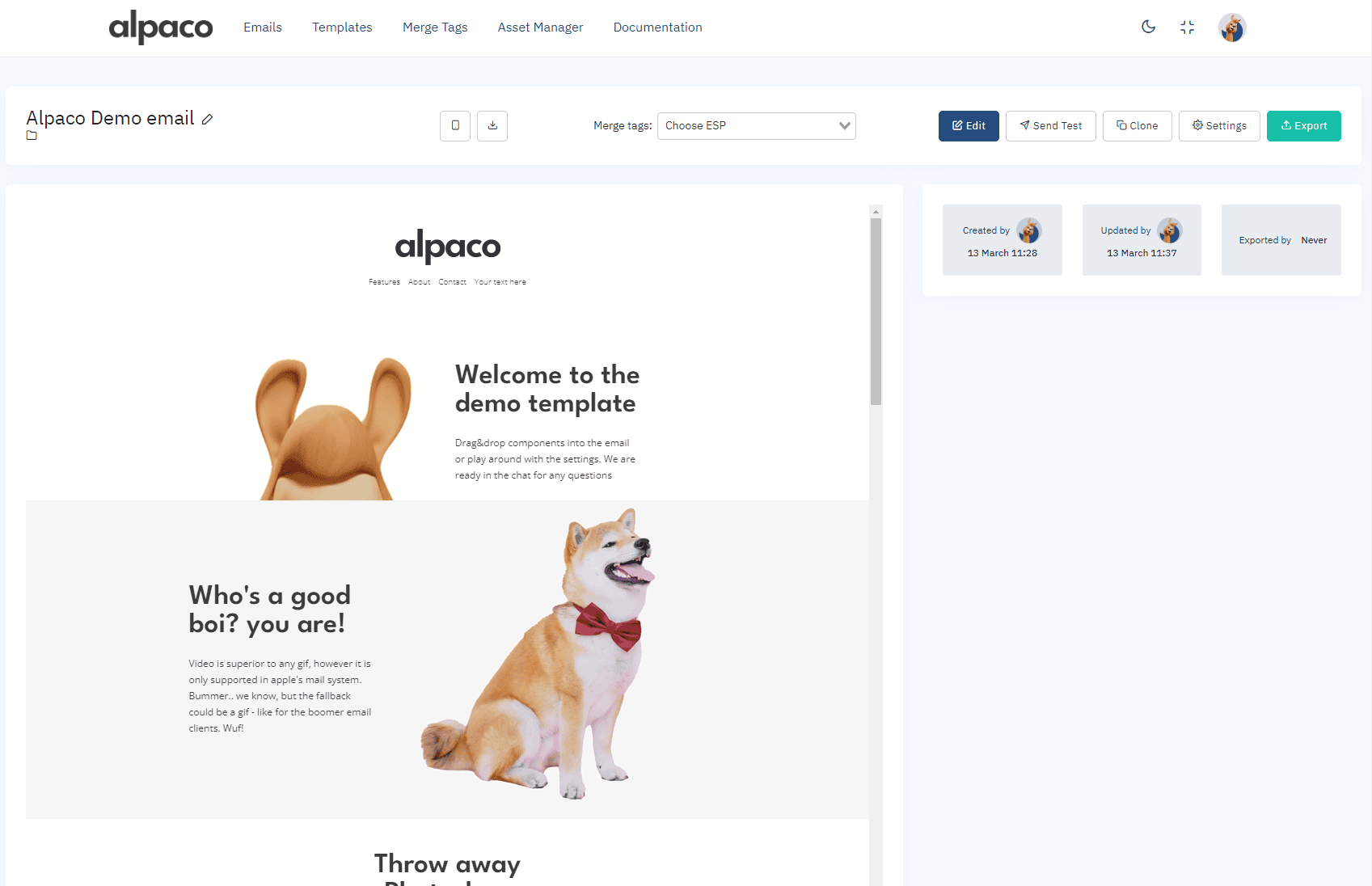 Alpaco-E-Mail exportieren