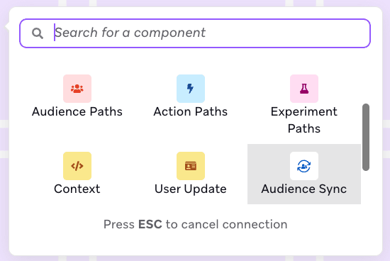Das Menü zum Auswählen einer Canvas-Komponente im Editor.