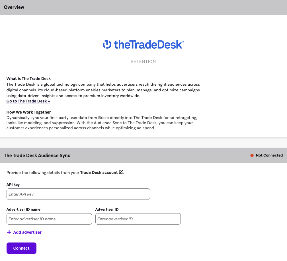 Ein Beispiel für einen nicht verbundenen Audience Sync für The Trade Desk.
