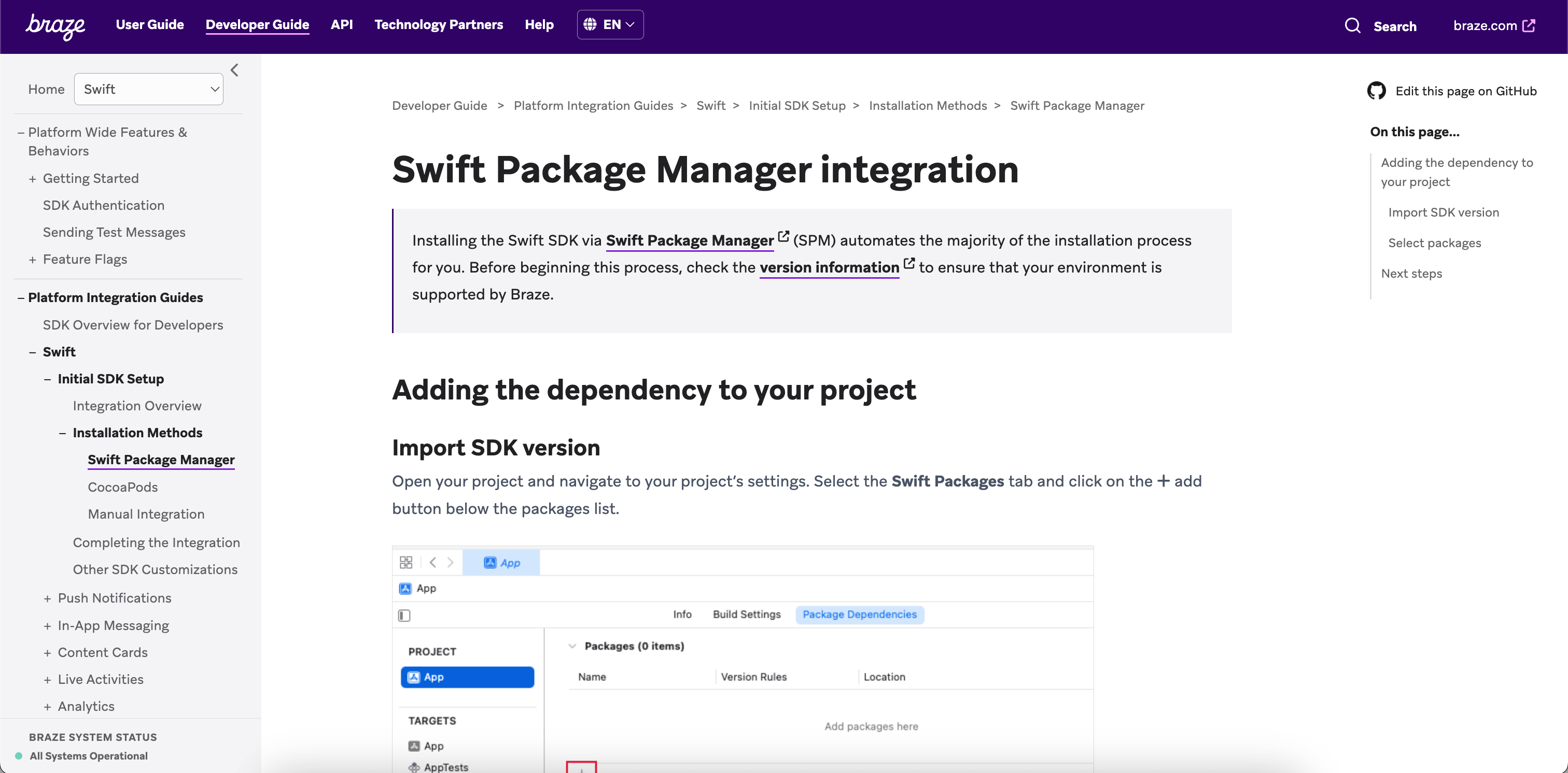 Die vorherige Swift-Dokumentation im Abschnitt „Platform Integration Guides“.