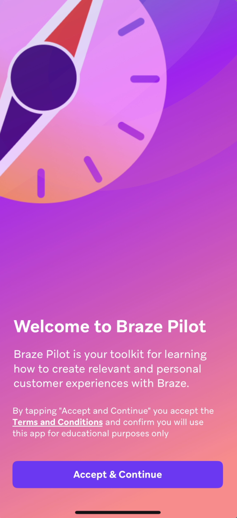Willkommensseite von Braze Pilot.