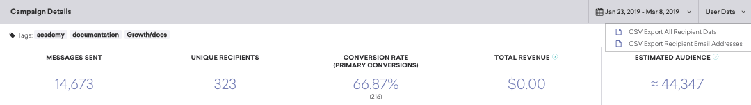 User-Data-Dropdown auf der Seite „Campaign Details“