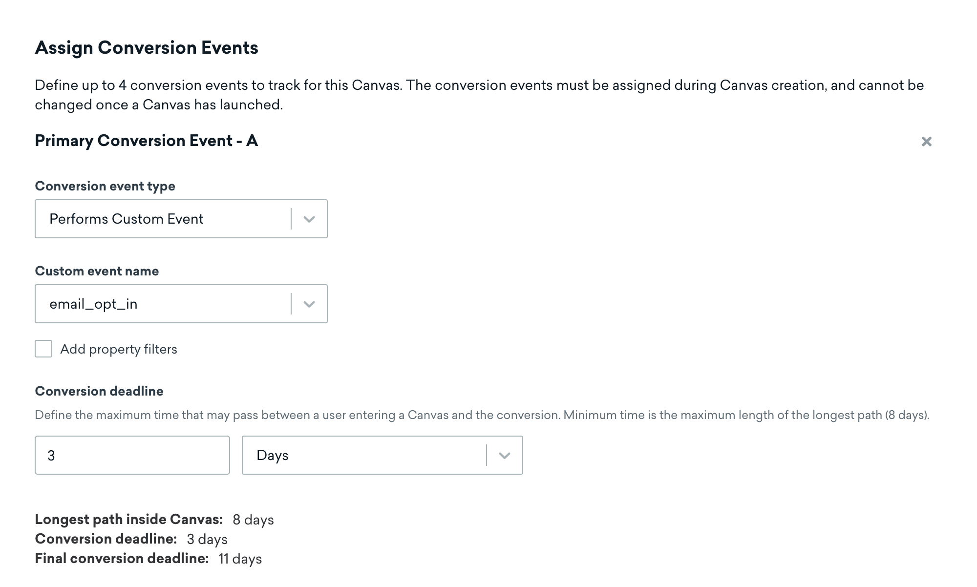 Abschnitt „Konversions-Events zuweisen“ für den Konversions-Event-Typ des E-Mail-Opt-ins.